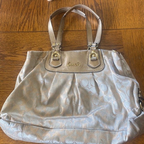 Rose gold and cream Coach purse - Picture 1 of 7
